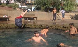 Yazın erken geldiği Diyarbakır'da çocuklar süs havuzlarına yöneldi